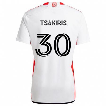 Kandiny Herren Niko Tsakiris #30 Weiß Rot Auswärtstrikot Trikot 2024/25 T-Shirt