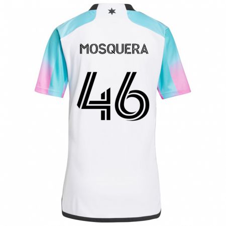 Kandiny Herren Juan Camilo Mosquera #46 Weiß Blau Schwarz Auswärtstrikot Trikot 2024/25 T-Shirt