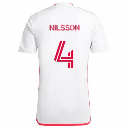 Kandiny Herren Joakim Nilsson #4 Weiß Rot Auswärtstrikot Trikot 2024/25 T-Shirt