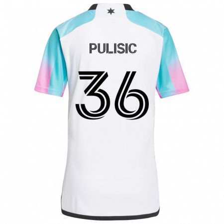 Kandiny Damen Will Pulisic #36 Weiß Blau Schwarz Auswärtstrikot Trikot 2024/25 T-Shirt