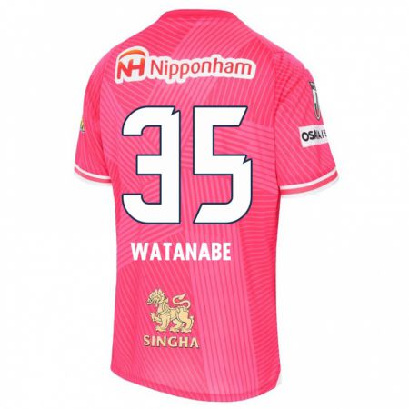 Kandiny Kinder Ryo Watanabe #35 Rosa Weiß Heimtrikot Trikot 2024/25 T-Shirt