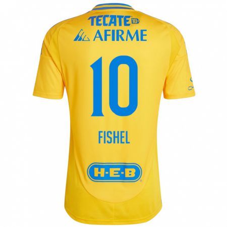 Kandiny Kinder Mia Fishel #10 Goldgelb Heimtrikot Trikot 2024/25 T-Shirt