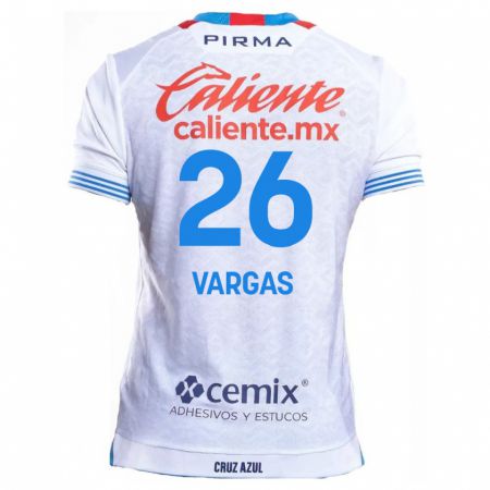 Kandiny Kinder Carlos Vargas #26 Weiß Blau Auswärtstrikot Trikot 2024/25 T-Shirt