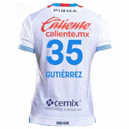 Kandiny Kinder Luis Gutiérrez #35 Weiß Blau Auswärtstrikot Trikot 2024/25 T-Shirt