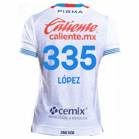 Kandiny Kinder Alfredo López #335 Weiß Blau Auswärtstrikot Trikot 2024/25 T-Shirt