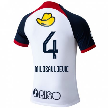 Kandiny Kinder Radomir Milosavljevic #4 Weiß Blau Rot Auswärtstrikot Trikot 2024/25 T-Shirt