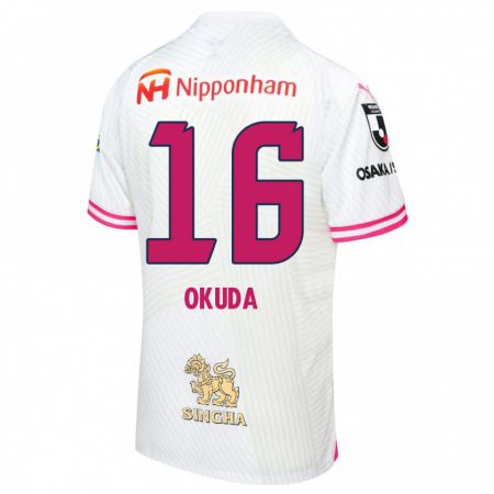 Kandiny Kinder Hayato Okuda #16 Weiß Rosa Auswärtstrikot Trikot 2024/25 T-Shirt