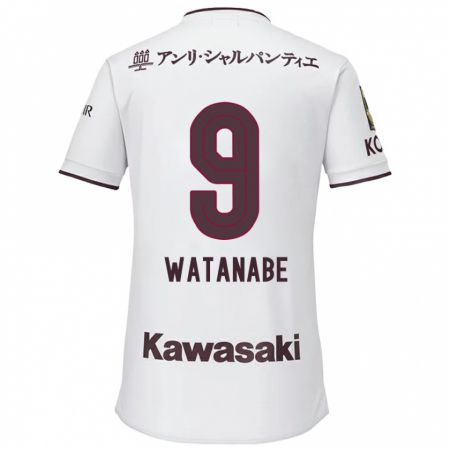 Kandiny Kinder Hayato Watanabe #9 Weiß Rot Auswärtstrikot Trikot 2024/25 T-Shirt