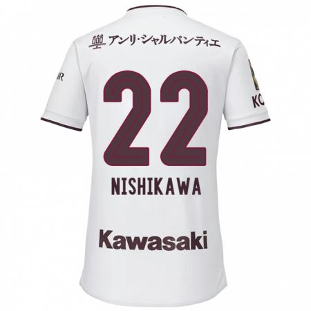 Kandiny Kinder Aiku Nishikawa #22 Weiß Rot Auswärtstrikot Trikot 2024/25 T-Shirt