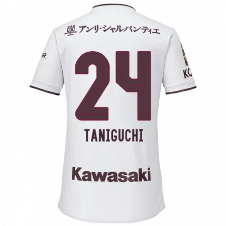 Kandiny Kinder Hiroto Taniguchi #24 Weiß Rot Auswärtstrikot Trikot 2024/25 T-Shirt