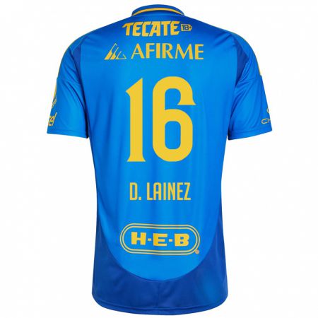 Kandiny Kinder Diego Lainez #16 Blau Gelb Auswärtstrikot Trikot 2024/25 T-Shirt