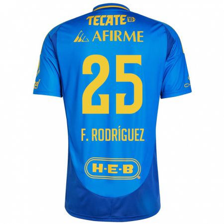 Kandiny Kinder Felipe Rodríguez #25 Blau Gelb Auswärtstrikot Trikot 2024/25 T-Shirt