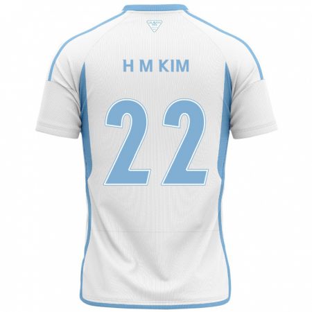 Kandiny Kinder Min-Hyuk Kim #22 Weiß Blau Auswärtstrikot Trikot 2024/25 T-Shirt