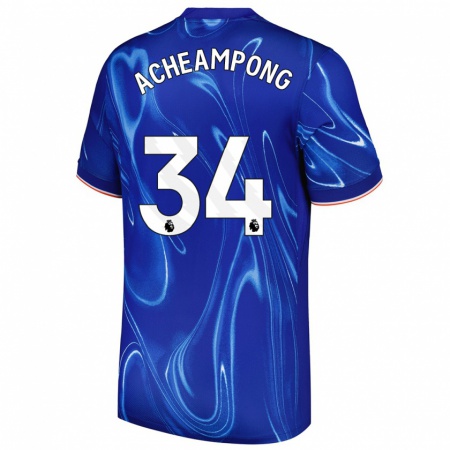 Kandiny Kinder Josh Acheampong #34 Blau Weiß Heimtrikot Trikot 2024/25 T-Shirt