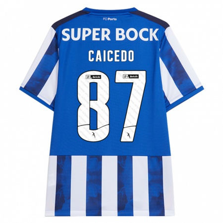 Kandiny Kinder Brayan Caicedo #87 Blau Weiß Heimtrikot Trikot 2024/25 T-Shirt