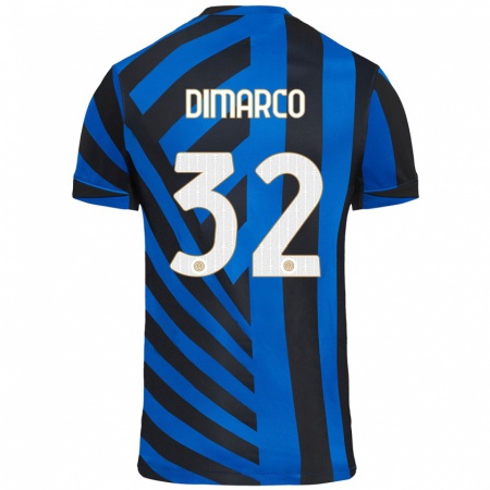 Kandiny Kinder Federico Dimarco #32 Blau Schwarz Heimtrikot Trikot 2024/25 T-Shirt