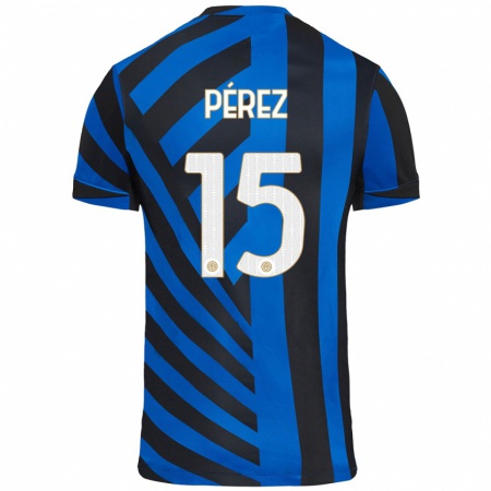 Kandiny Kinder Álex Pérez #15 Blau Schwarz Heimtrikot Trikot 2024/25 T-Shirt