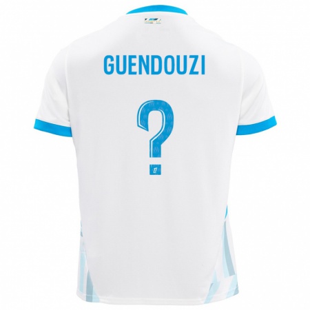 Kandiny Kinder Milan Guendouzi #0 Weiß Himmelblau Heimtrikot Trikot 2024/25 T-Shirt