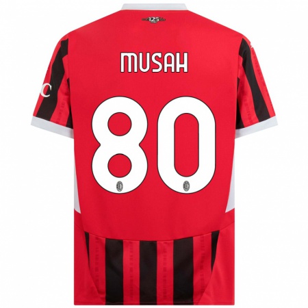 Kandiny Kinder Yunus Musah #80 Rot Schwarz Heimtrikot Trikot 2024/25 T-Shirt