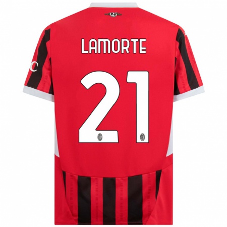 Kandiny Kinder Alessandro Lamorte #21 Rot Schwarz Heimtrikot Trikot 2024/25 T-Shirt