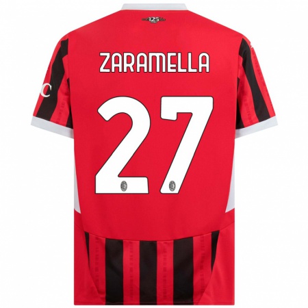 Kandiny Kinder Mattia Zaramella #27 Rot Schwarz Heimtrikot Trikot 2024/25 T-Shirt