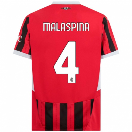 Kandiny Kinder Mattia Malaspina #4 Rot Schwarz Heimtrikot Trikot 2024/25 T-Shirt