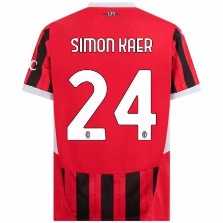 Kandiny Kinder Simon Kaer #24 Rot Schwarz Heimtrikot Trikot 2024/25 T-Shirt