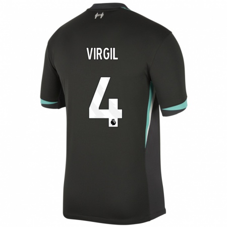 Kandiny Kinder Virgil Van Dijk #4 Schwarz Anthrazitweiß Auswärtstrikot Trikot 2024/25 T-Shirt