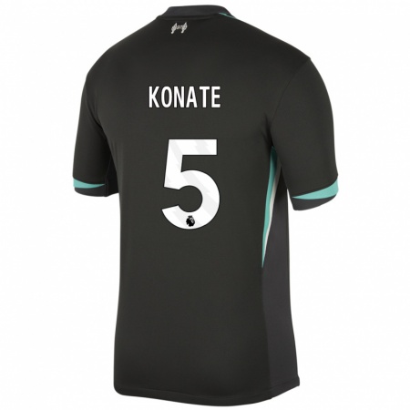 Kandiny Kinder Ibrahima Konaté #5 Schwarz Anthrazitweiß Auswärtstrikot Trikot 2024/25 T-Shirt