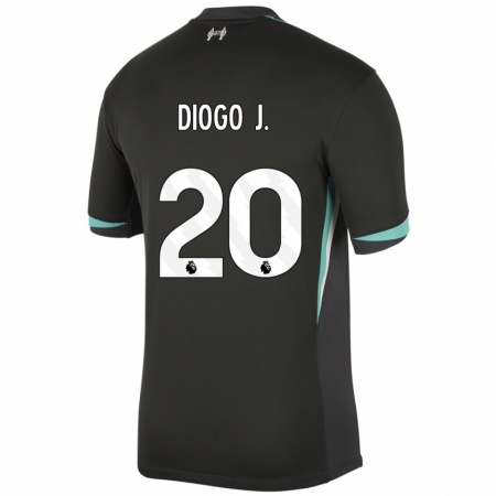 Kandiny Kinder Diogo Jota #20 Schwarz Anthrazitweiß Auswärtstrikot Trikot 2024/25 T-Shirt