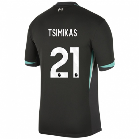 Kandiny Kinder Konstantinos Tsimikas #21 Schwarz Anthrazitweiß Auswärtstrikot Trikot 2024/25 T-Shirt