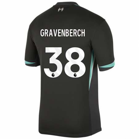 Kandiny Kinder Ryan Gravenberch #38 Schwarz Anthrazitweiß Auswärtstrikot Trikot 2024/25 T-Shirt