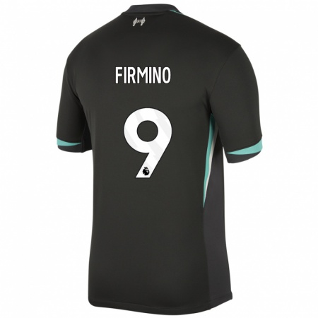 Kandiny Kinder Roberto Firmino #9 Schwarz Anthrazitweiß Auswärtstrikot Trikot 2024/25 T-Shirt