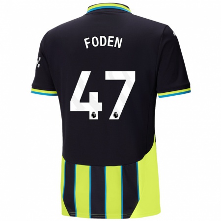 Kandiny Kinder Phil Foden #47 Blaugelb Auswärtstrikot Trikot 2024/25 T-Shirt