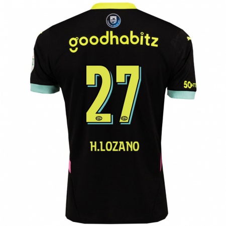 Kandiny Kinder Hirving Lozano #27 Schwarz Gelb Auswärtstrikot Trikot 2024/25 T-Shirt