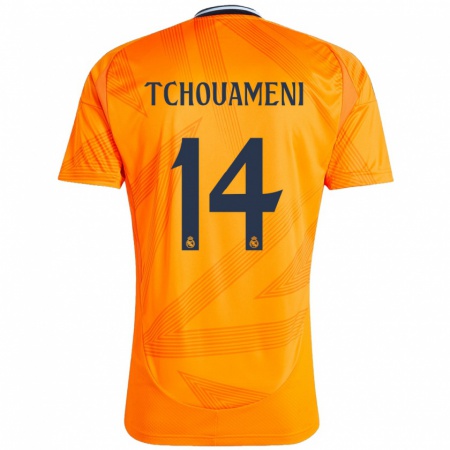 Kandiny Kinder Aurélien Tchouaméni #14 Orange Auswärtstrikot Trikot 2024/25 T-Shirt