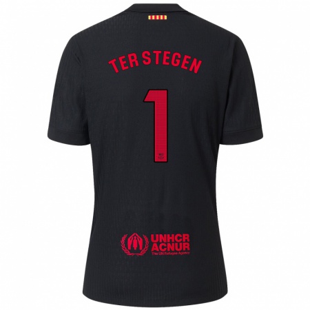 Kandiny Kinder Marc-André Ter Stegen #1 Schwarz Rot Auswärtstrikot Trikot 2024/25 T-Shirt