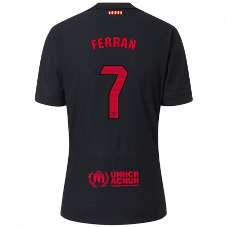 Kandiny Kinder Ferran Torres #7 Schwarz Rot Auswärtstrikot Trikot 2024/25 T-Shirt