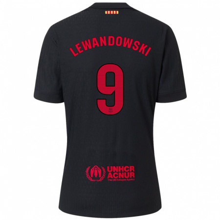 Kandiny Kinder Robert Lewandowski #9 Schwarz Rot Auswärtstrikot Trikot 2024/25 T-Shirt