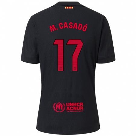 Kandiny Kinder Marc Casadó #17 Schwarz Rot Auswärtstrikot Trikot 2024/25 T-Shirt