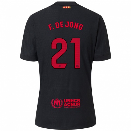 Kandiny Kinder Frenkie De Jong #21 Schwarz Rot Auswärtstrikot Trikot 2024/25 T-Shirt