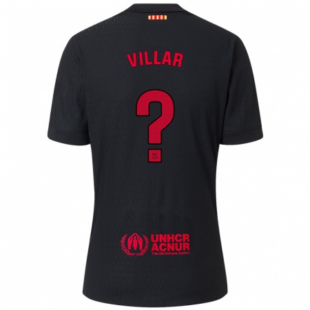 Kandiny Kinder Pedro Villar #0 Schwarz Rot Auswärtstrikot Trikot 2024/25 T-Shirt