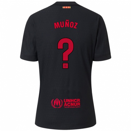 Kandiny Kinder Adrià Muñoz #0 Schwarz Rot Auswärtstrikot Trikot 2024/25 T-Shirt