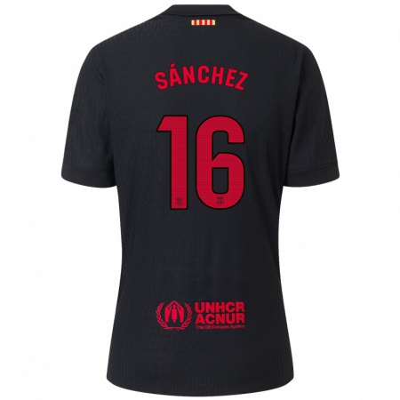 Kandiny Kinder Edu Sánchez #16 Schwarz Rot Auswärtstrikot Trikot 2024/25 T-Shirt