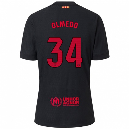 Kandiny Kinder Alexis Olmedo #34 Schwarz Rot Auswärtstrikot Trikot 2024/25 T-Shirt