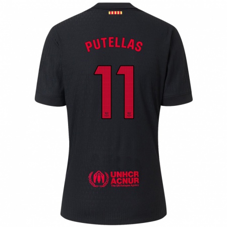 Kandiny Kinder Alexia Putellas #11 Schwarz Rot Auswärtstrikot Trikot 2024/25 T-Shirt