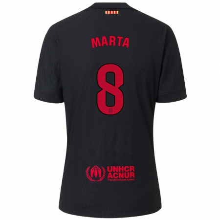 Kandiny Kinder Marta Torrejon #8 Schwarz Rot Auswärtstrikot Trikot 2024/25 T-Shirt