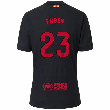 Kandiny Kinder Ingrid Engen #23 Schwarz Rot Auswärtstrikot Trikot 2024/25 T-Shirt