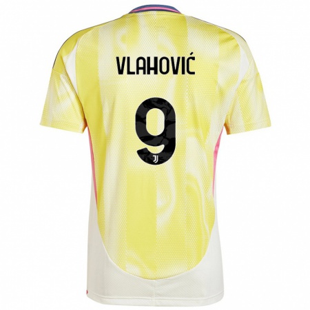 Kandiny Kinder Dušan Vlahović #9 Solargelb Auswärtstrikot Trikot 2024/25 T-Shirt