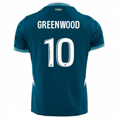 Kandiny Kinder Mason Greenwood #10 Türkisblau Auswärtstrikot Trikot 2024/25 T-Shirt